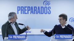 El presidente del PP de Arag�n, Jorge Azc�n y el presidente de la Xunta de Galicia y precandidato a la presidencia del PP nacional, Alberto N��ez Feij�o, durante el acto celebrado en Zaragoza