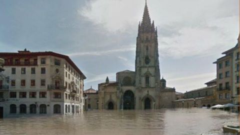 La plaza de la Catedral de Oviedo, vista con el algoritmo de inundaciones