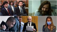 De izquierda a derecha y de arriba a abajo: los hermanos Menndez, Charles Manson, Miguel Carcao, Anders Breivik y Maje, la viuda negra de Patraix.