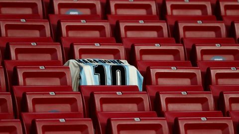 Una camiseta con el 10 en el Wanda Metropolitano anoche, en el partido entre el Atltico de Madrid y el Locomotiv de Mosc. 