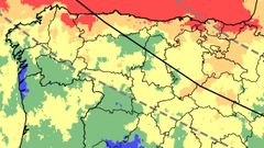 En verde. Los tonos azules y verdes representan las zonas donde los cielos despejados o poco nubosos son m�s frecuentes y, por tanto, con mayores probabilidades de buena visibilidad. Seg�n el mapa, entre el 65 y el 80 % de los d�as de la franja del 11 a 13 de agosto han estado despejados en Barbanza.