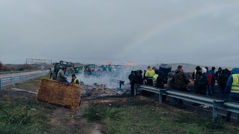 Manifestaci�n de ganaderos y agricultores con tractores en la autov�a A-52 en A Limia.