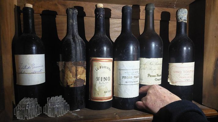 Botellas de tostados de finales del XIX, entre otros vinos de parcela, conservadas en un pazo