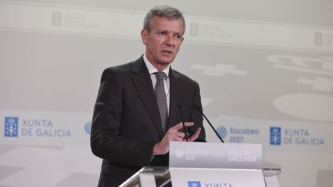 Alfonso Rueda, este 9 de marzo, en la rueda de prensa posterior al Consello de la Xunta.