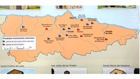 Mapa del Arte Asturiano que figura en el anexo de historia de Asturias de un libro de Geograf�a e Historia de 2� de la ESO
