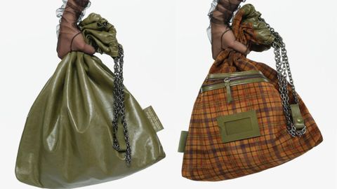 Bolso reversible Tri-Chic verde, en sus dos caras