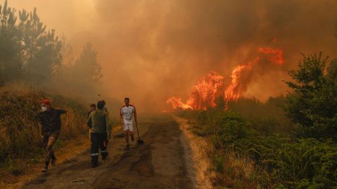 Incendio forestal en Meln, entre las aldeas de Quins y Vilaverde