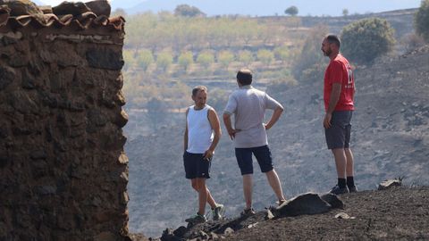 Vecinos de Alcal de Moncayo al regreso a sus domicilios tras el desalojo por el incendio