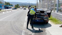 Zona donde este domingo se produjo la colisi�n entre tres veh�culos en la PO-308, en Poio