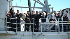 Tripulaci�n de la fragata Numancia, zarpando de Rota el pasado d�a 22 para iniciar su quinto despliegue en la operaci�n Atalanta