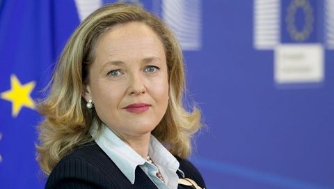 La vicepresidenta del Gobierno, Nadia Calvio, en la sede de la Comisin Europea