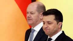 Scholz y Zelenski, el pasado 14 de febrero en Kiev, diez d�as antes del inicio de la invasi�n rusa de Ucrania
