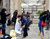 Un grupo de trabajadoras durante la protesta de ayer. 
