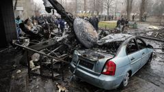 Escena del accidente en el que pereci� la c�pula del Ministerio de Interior de Ucrania