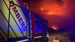 Efectivos de los bomberos de Castell�n, ante el incendio de Sierra Engarcer�n