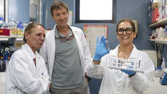 El grupo de Biotecnolox�a Acu�tica, en el que participan Natalia Petit, Josep�Rotllant y Mar�a Saura, ense�a una muestra de la que extraen el ADN del cefal�podo.