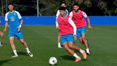 Samu, en un entrenamiento con el Deportivo