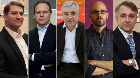 Manuel de la Rocha (PSOE), Daniel Lacalle (PP), Luis Garicano (Cs), Nacho lvarez (UP) y Rubn Manso (Vox)