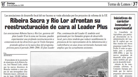 Una informacin publicada en diciembre de 1999 recoga los pareceres de los responsables de los grupos Ribeira Sacra y Ro Lor sobre las posibilidades de una fusin entre ambas entidades