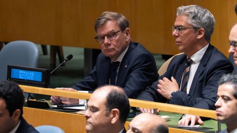 El ministro de Exteriores alem�n, Johann Wadephul, durante la votaci�n en Nueva York