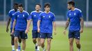 Javi Mier, David Costas, Lucas Ahijado, Samuel Obeng y Matheus Ais, durante un entrenamiento en El Requexn