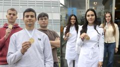 Alumnos del Politcnico ganadores en GaliciaSkills (en la foto de la izquierda: Martn Souto, en electrnica; Hctor Snchez, en tecnologa del automvil; y rick Rodrguez, en control industrial) junto a las del CIFP Compostela (foto de la derecha: Emily Rincn, en cocina; Alejandra Gonzlez, en panadera; y Alba Figueiras, en servicio de restauracin). Completan el medallero local pupilos del San Clemente (Martn Muo, en administracin de sistemas en red), IES Lamas de Abade (Mara Molinos, en peluquera), CEE Manuel Navaln (Paula Carnota, en peinado para centros de educacin especial), IES Arza (Alejandro Currs, en floristera) y Macas O Namorado (Gabriel Figueira, en control industrial).