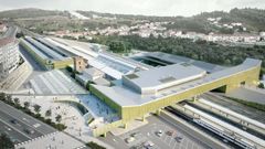Simulaci�n del proyecto de la nueva intermodal de Santiago, en la que se ven, a la izquierda, la marquesina acristalada ahora en construcci�n y el futuro p�rking, pendiente del proyecto del ADIF