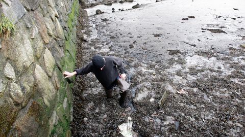 Imagen de archivo de un mariscador mostrando la dificultad de caminar por los lodos de la r�a de O Burgo