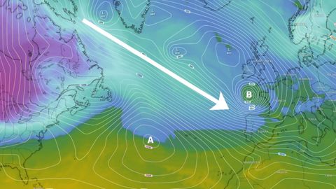 Mapa de temperatura a 1.500 metros de altura previsto para este viernes. Una borrasca procedente del norte de Canad� llegar� a Galicia. Una borrasca al norte de la comunidad aportar� aire h�medo provocando nieve en cotas bajas