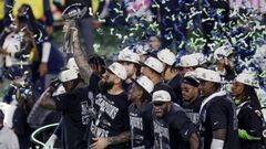 Los jugadores de los Seattle Seahawks celebran la victoria en la Super Bowl