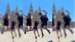 Patri y Guille celebran junto a la hermana peque�a de ella su llegada al Obradoiro tras ocho d�as andando a trav�s del Camino Franc�s. Su aventura ha sido seguida por cientos de miles de seguidores en distintos pa�ses y las im�genes que �l public� al final del viaje jacobeo, agradeciendo a todos los que los acompa�aron a trav�s de las redes, han superado los 4.000 �likes�. 