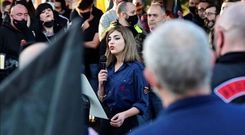 Foto de archivo de Isabel Peralta durante un acto en Madrid del grupo neonazi Bastin Frontal.