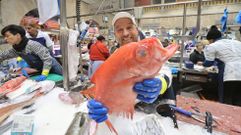 Uno de los puestos de pescado de la plaza de Pontevedra este martes de Semana Santa