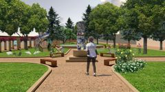 Recreaci�n de la nueva configuraci�n de los jardines, con el monumento a la emigraci�n