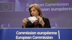 La comisaria Stella Kyriakides durante la rueda de prensa