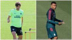 Juli�n �lvarez y Kylian Mbapp�, durante sus respectivas sesiones de entrenamiento previas al derbi entre el Atl�tico y el Real Madrid.