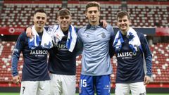 Jos Gragera, junto a Gaspar, Pablo Garca y Guille Rosas, tras un partido entre el Sporting y el Espanyol