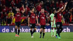 Real Mallorca.Los jugadores del Real Mallorca celebran un gol frente al Barcelona