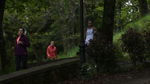 Gente caminando o haciendo deporte por el Paseo de Ponti�as en Lal�n