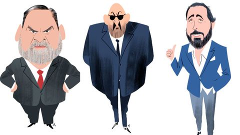 De izquierda a derecha: las caricaturas de Jos� Luis �balos, Koldo Garc�a y V�ctor de Aldama.
