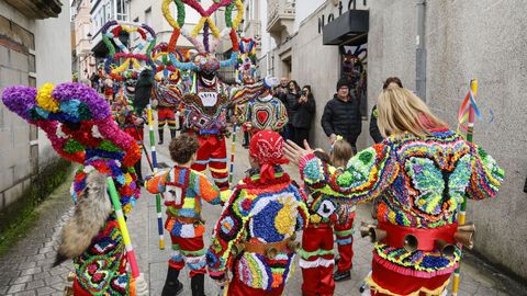 Boteiros y fuli�ns en el desfile del domingo gordo de Viana do Bolo.