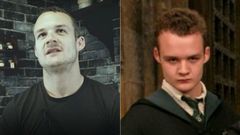 Herdman, en una imagen reciente (izquierda) y en su papel en Harry Potter como amigo de Draco Malfoy (derecha).