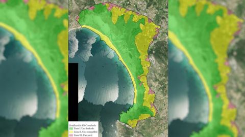 Mapa de las tres zonas en las que divide el PRUX el parque natural de Corrubedo