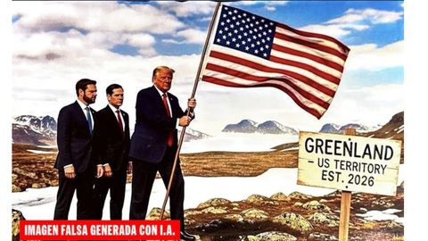 Trump planta la bandera estadounidense en Groenlandia en un montaje con Inteligencia Artificial.