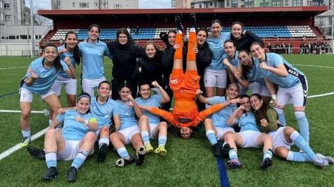 Las jugadoras de As Celtas, celebrando el triunfo ante el Victoria de este fin de semana.