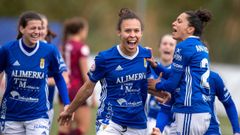 Yannel Correa celebra el gol de la victoria del Real Oviedo Femenino ante el DUX Logro�o