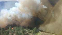 Imagen area del estado del incendio de A Gudia, cuando lleg la BRIF de Laza.