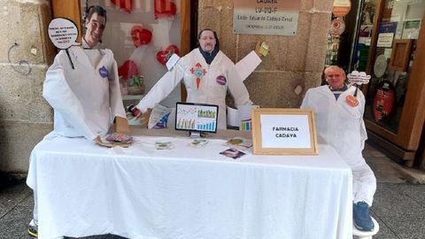 Un grupo de farmac�uticos ante una farmacia de la calle Cardenal de Monforte