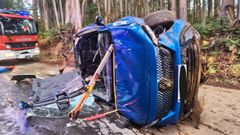 Los Bomberos de Viveiro tuvieron que cortar el techo del veh�culo para retirar al copiloto, que hab�a quedado atrapado, en condiciones de seguridad