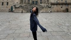 Kurum posa a su llegada a la plaza del Obradoiro